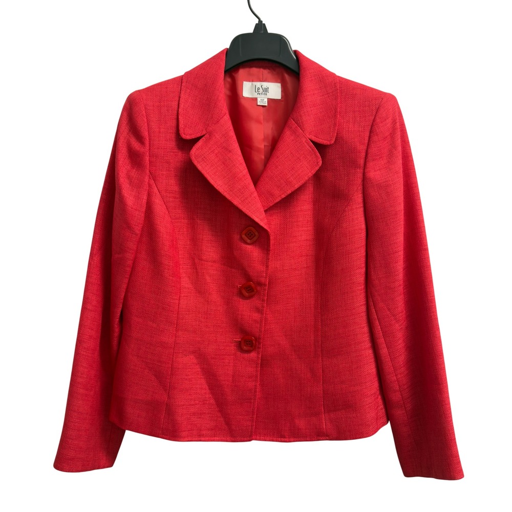 Le Suit Petite Red Textured Blazer Jacket Three Button Career Office Wear 10P